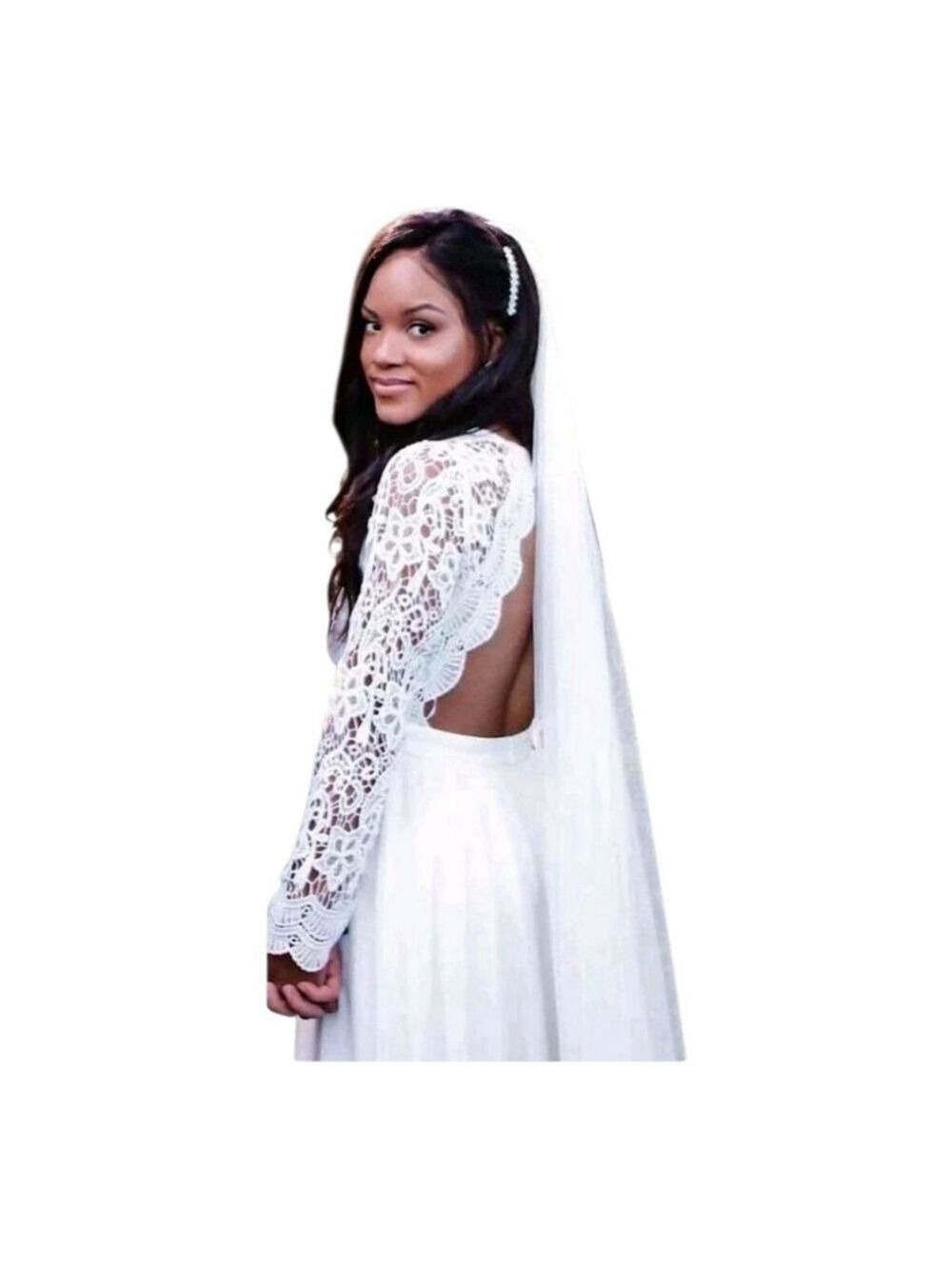 Lulus White Lace Long Sleeve Maxi Wedding Dress Size S - Picture 3 of 16